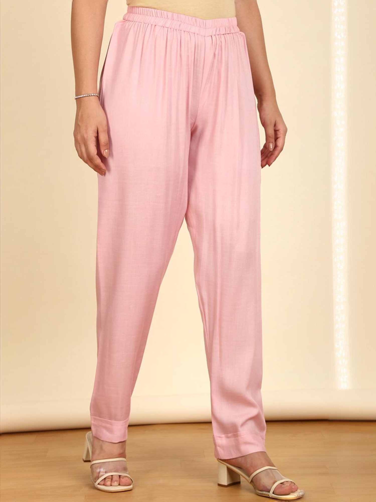 Soch Womens Pink Floral Print Linen Unstitch Dress Material With Beads And Stones