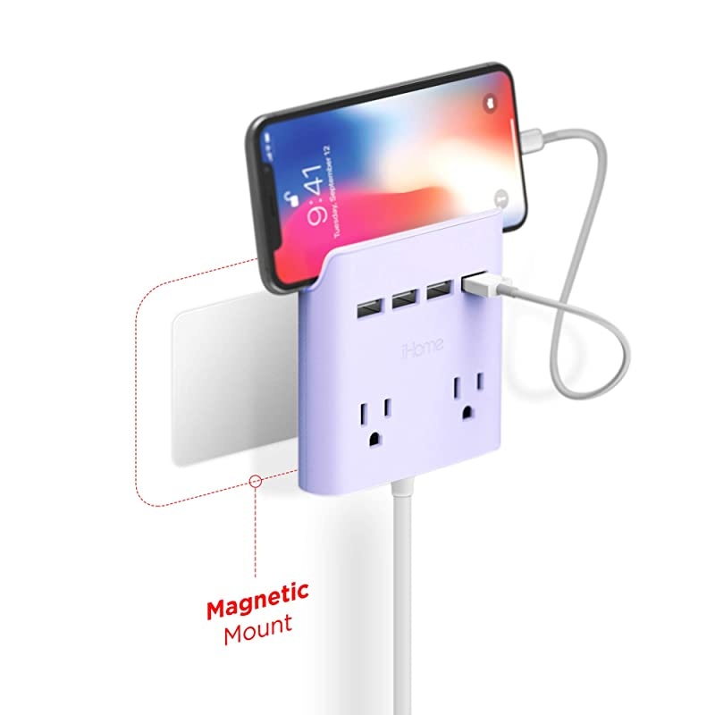 Power Reach Multi-Plug Outlet Extender and Splitter, Fast Charging Portable Power Station with 2 Outlets and 4 USB Ports, 6 ft Extension Cord and Magnetic Wall Mount