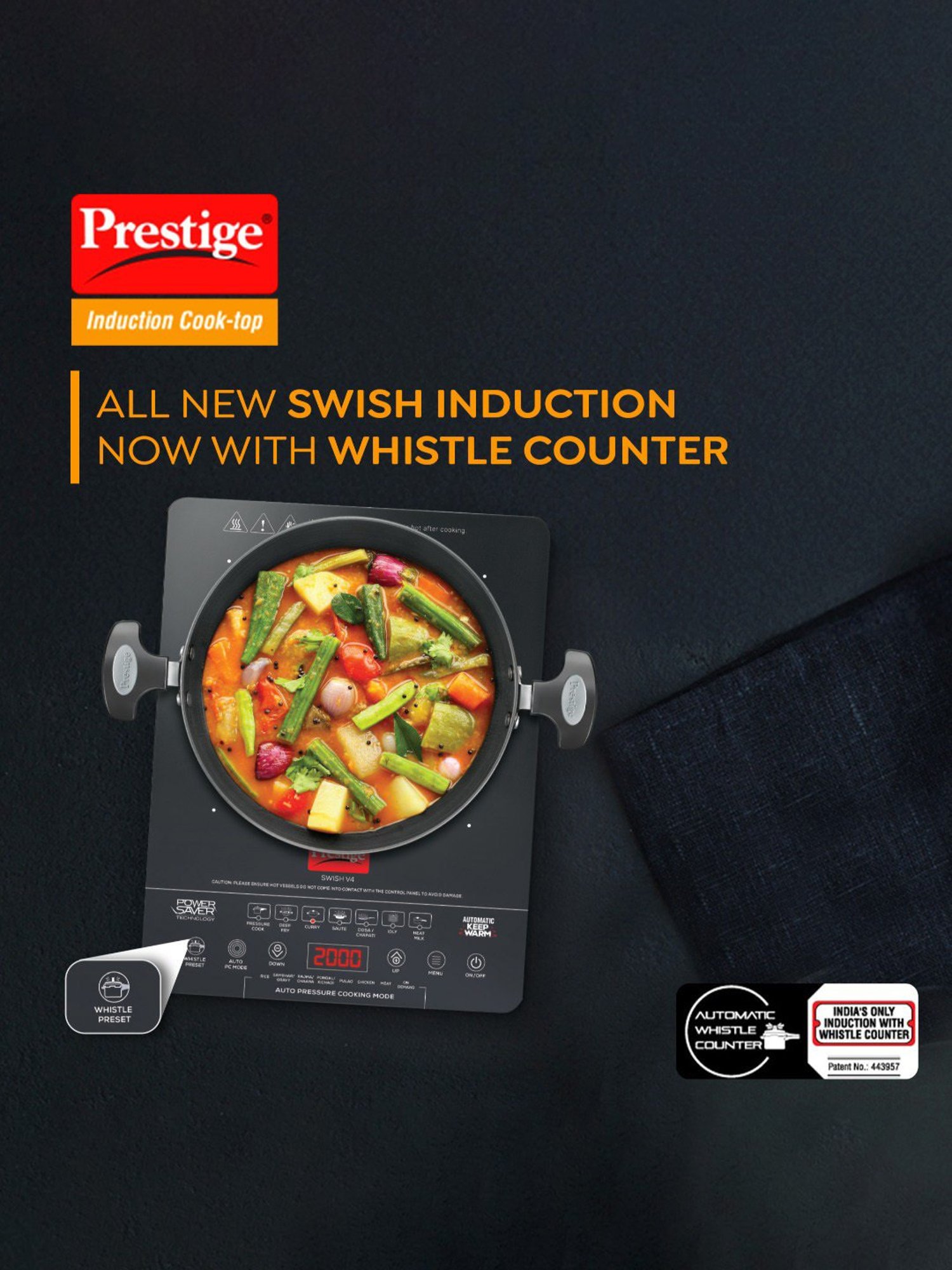 Prestige Swish V4 Black Glass Induction Cooktop 2000W