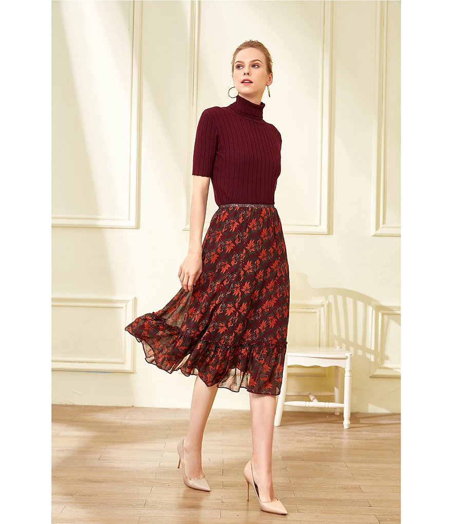 Julie Brown Twiggy Stretch Knit Turtleneck Short Sleeve Pullover Top