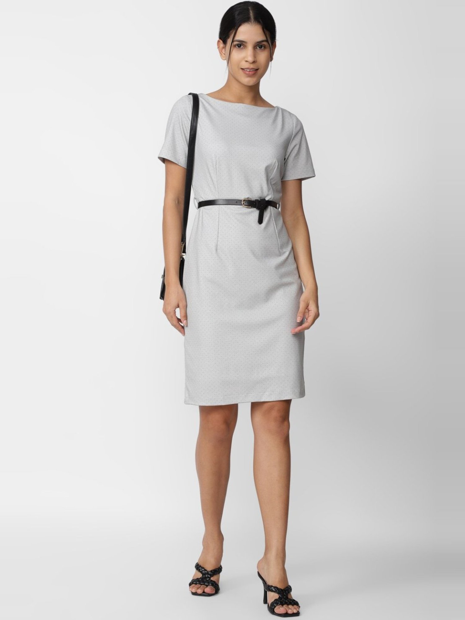 Van Heusen Grey Printed Formal Shift Dress