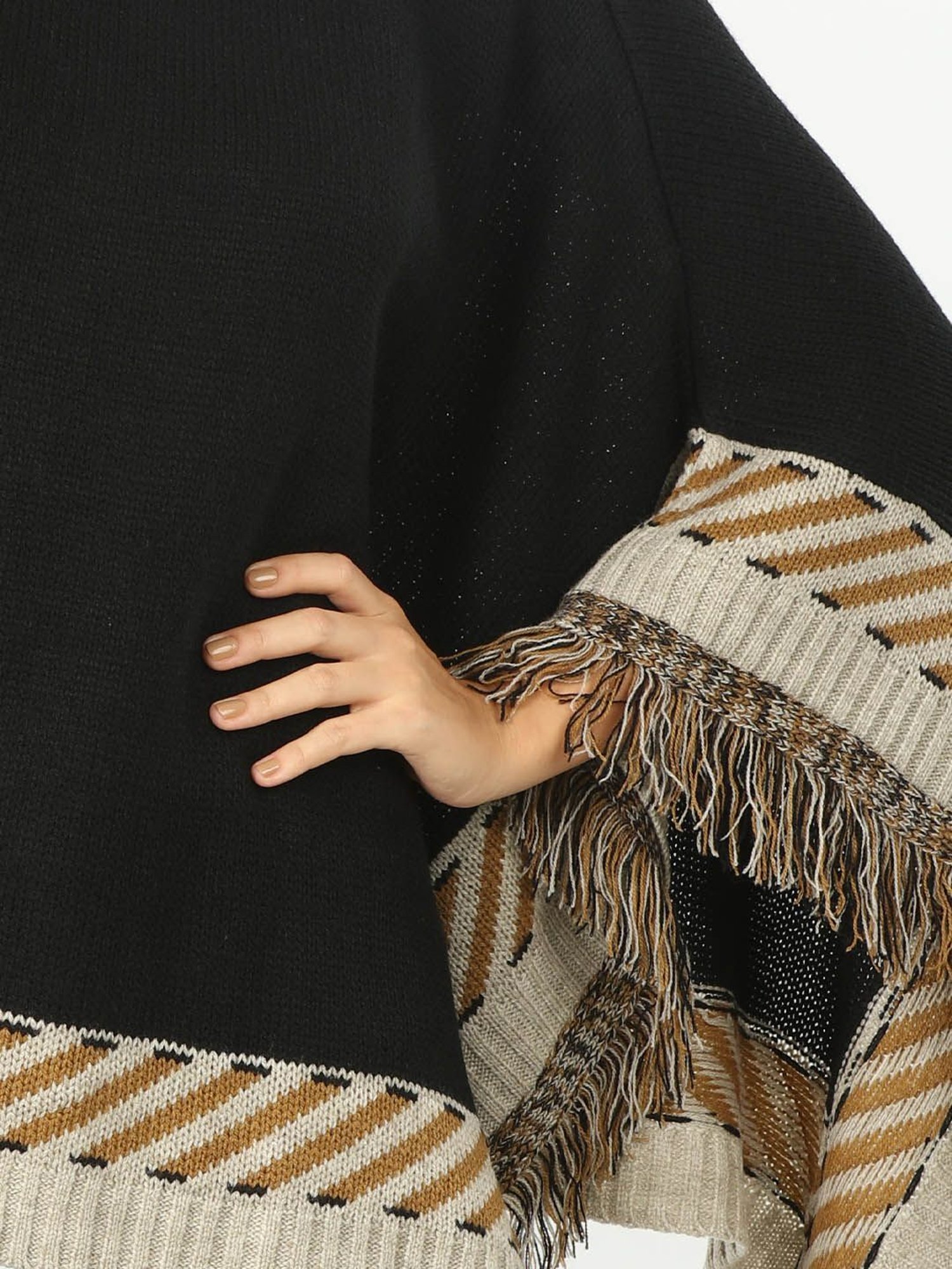 Mustard Black Regular Fit Poncho