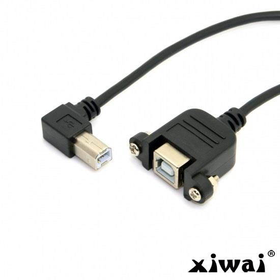 Xiwai Right angled USB B Male to Female extension cable with screws for Panel Mount 1m