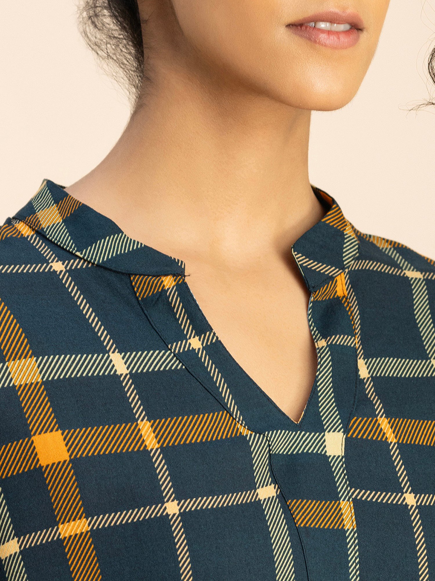 Moomaya Dark Green Checks Top