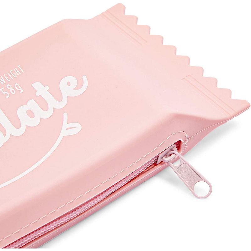Okuna Outpost 2 Pcs Kawaii Silicone Pencil Case Zipper Pouches Pen, Chocolate Wrapper Candy Bar, Pink, Brown