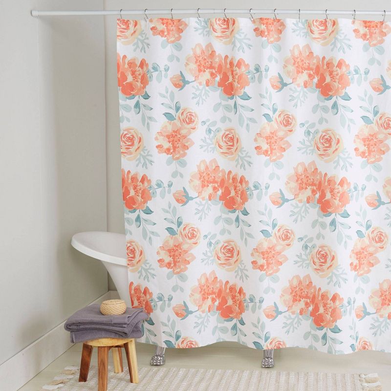 72"x72" Rosa Cotton Fabric Shower Curtain Orange - Nicole Miller