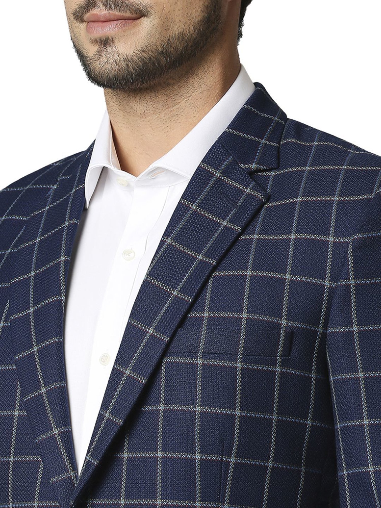 Raymond Navy  Regular Fit Checks Blazer
