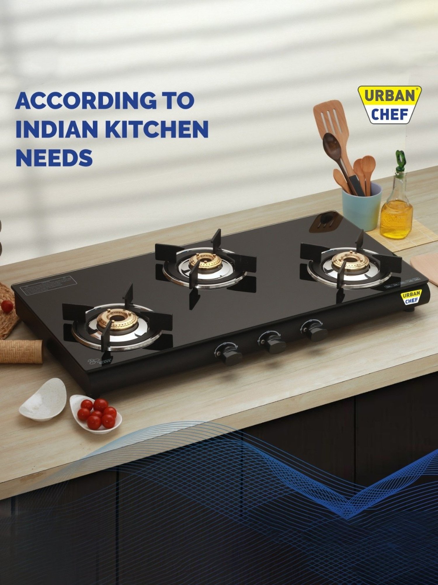 Urban Chef Gas Stove with 3 Burners ( Black )