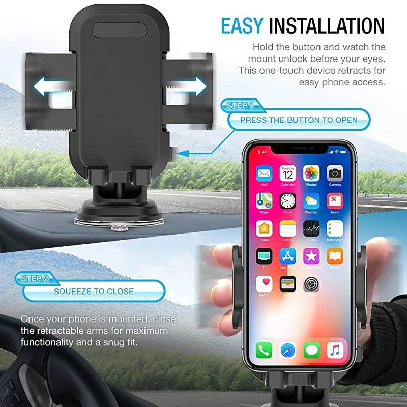 DuraHold Series Car Phone Mount for iPhone 12 11 Pro Max Xs XR X 8 7 Plus SE,Galaxy S20 Ultra S10 S10+ S10e,Note 10,LG,Huawei,Pixel[Washable Sticky Gel Pad/Extendable Holder Arm (Upgrade)]