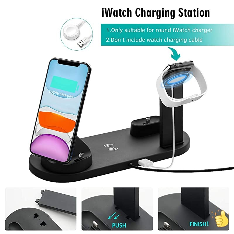 Charger 3 in 1 Charging Station Power Dock for iPhone/AirPods Qi-Certified Fast Charging Stand iPhone 12/11/11Pro/11Pro Max/X/XS/XR/Max / 8/8 Plus Samsung (Black)