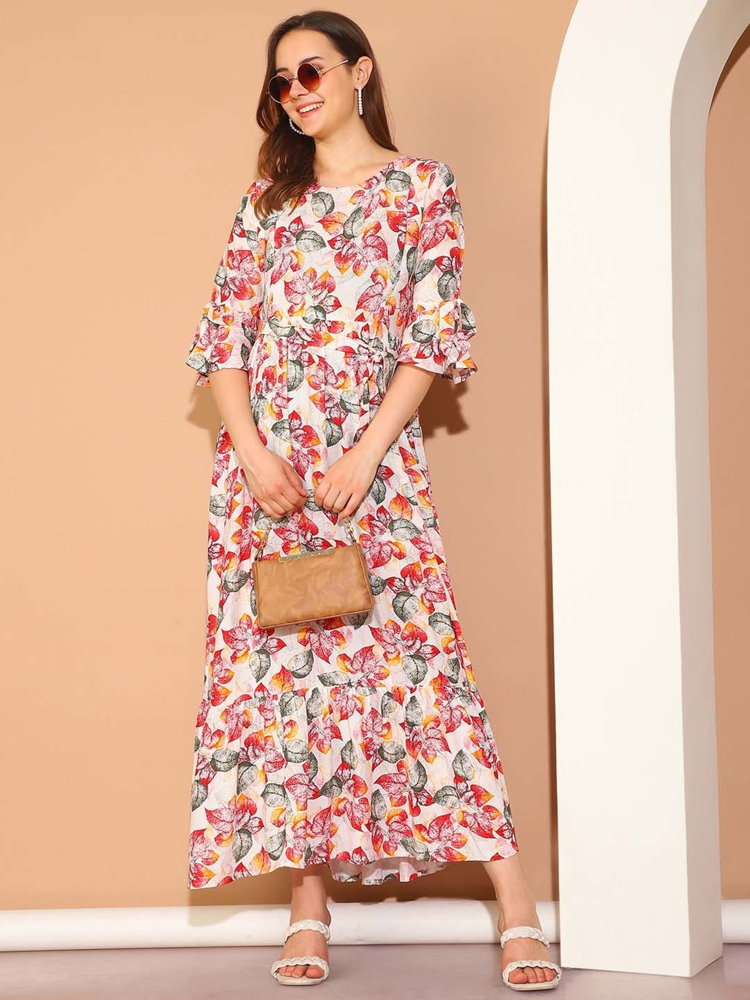 Moms Maternity Pink Floral Print Maternity Dress