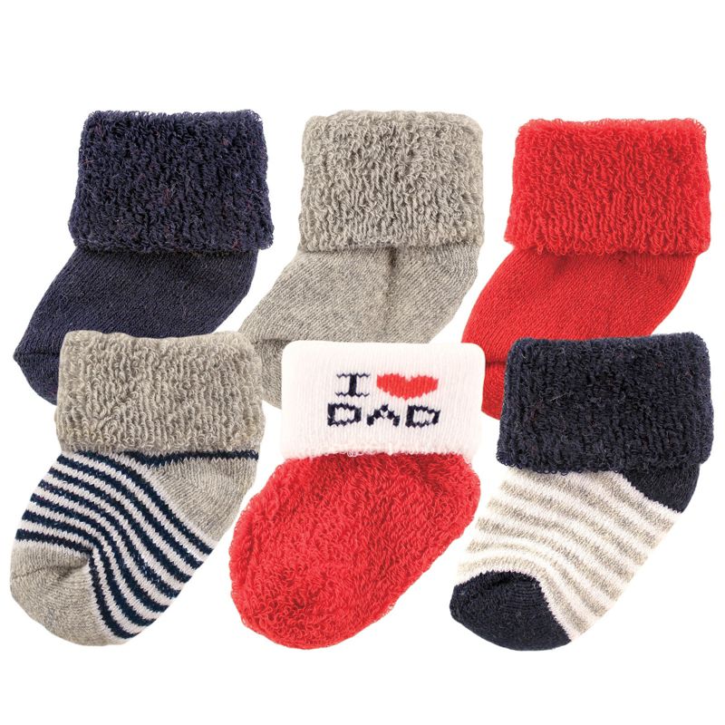 Luvable Friends Baby Boy Newborn and Baby Socks Set, Navy Dad, 0-3 Months