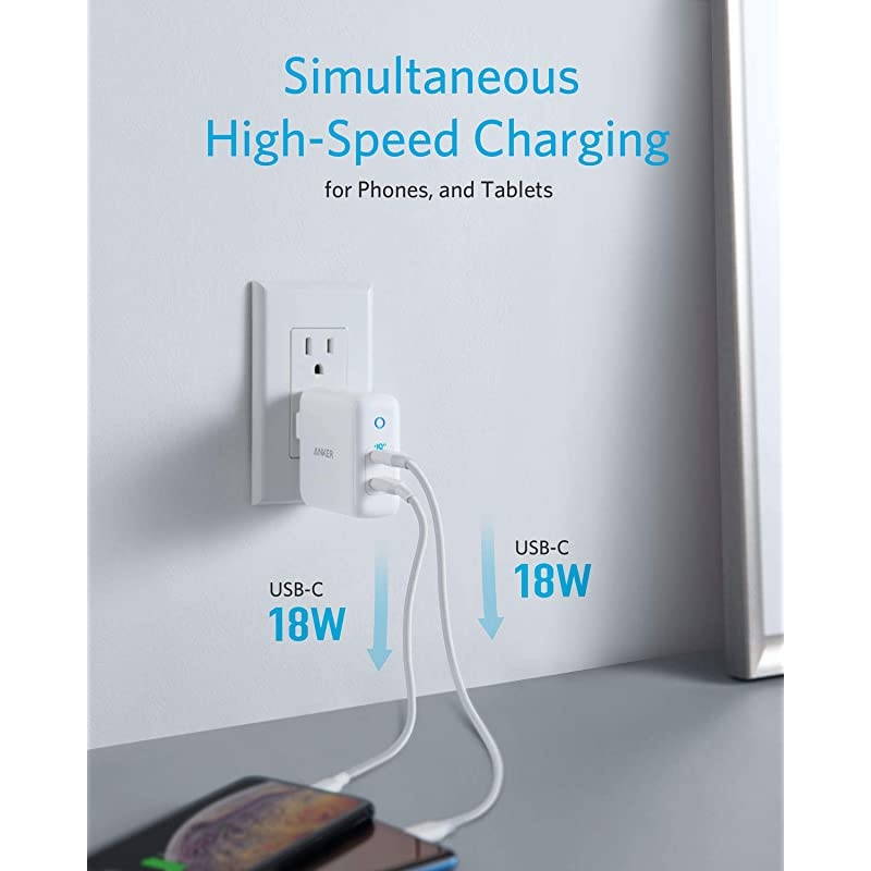 USB C Charger  36W 2Port PIQ 30 Type C Wall Charger PowerPort III Duo Foldable Plug Power Delivery for iPhone 1111 Pro11 Pro MaxXRXsMaxX Galaxy Pixel iPad Pro and More