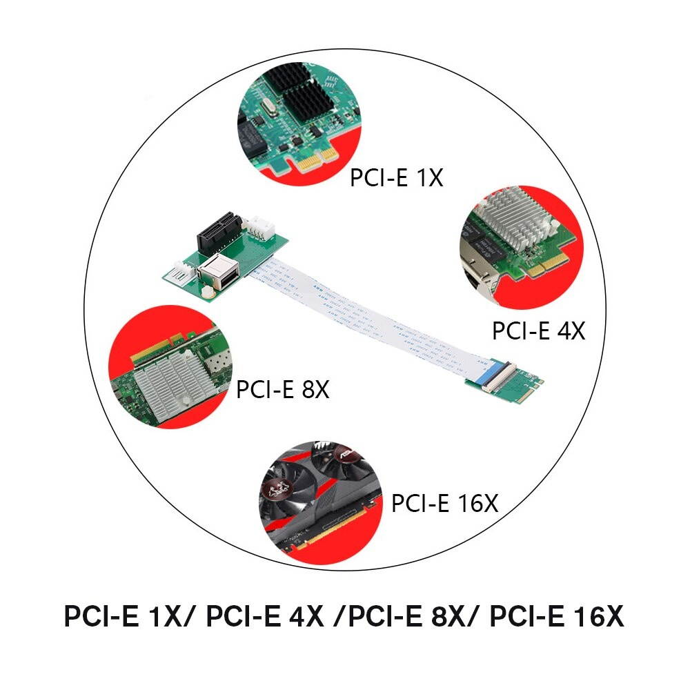 Mini PCI-E to PCI-E Extension Cord Adapter Card with Vertical Slot Supports full-height and half-height size of mini PCI-E
