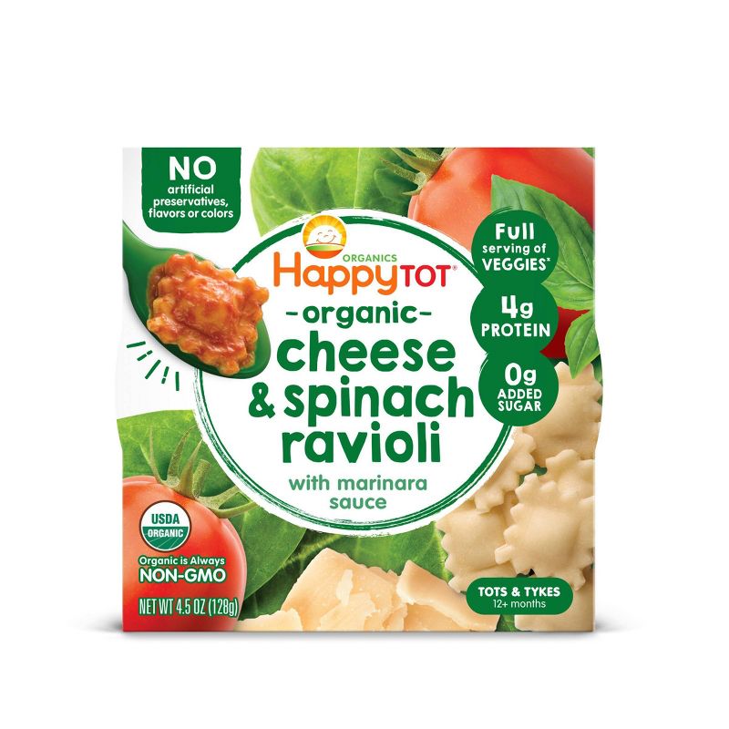 HappyTot Organic Cheese & Spinach Ravioli with Marinara Sauce Baby Food - 4.5oz
