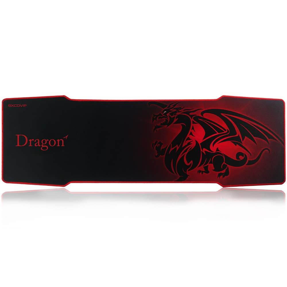 excovip 3mm Extra Extended Gaming Mouse Pad, 35" x 12" x 3mm Non-Slip Rubber Backing Stitched Edges and Ultra Thick (Red Phantom Dragon Mat)