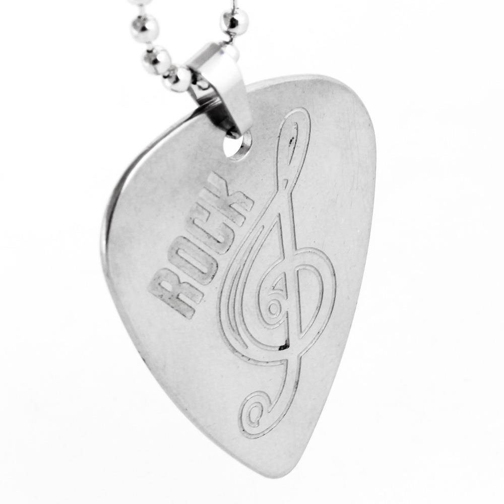 BQLZR Silver 50cm Music Symbol Pattern Guitar Pick Pendant Necklace for Guitar