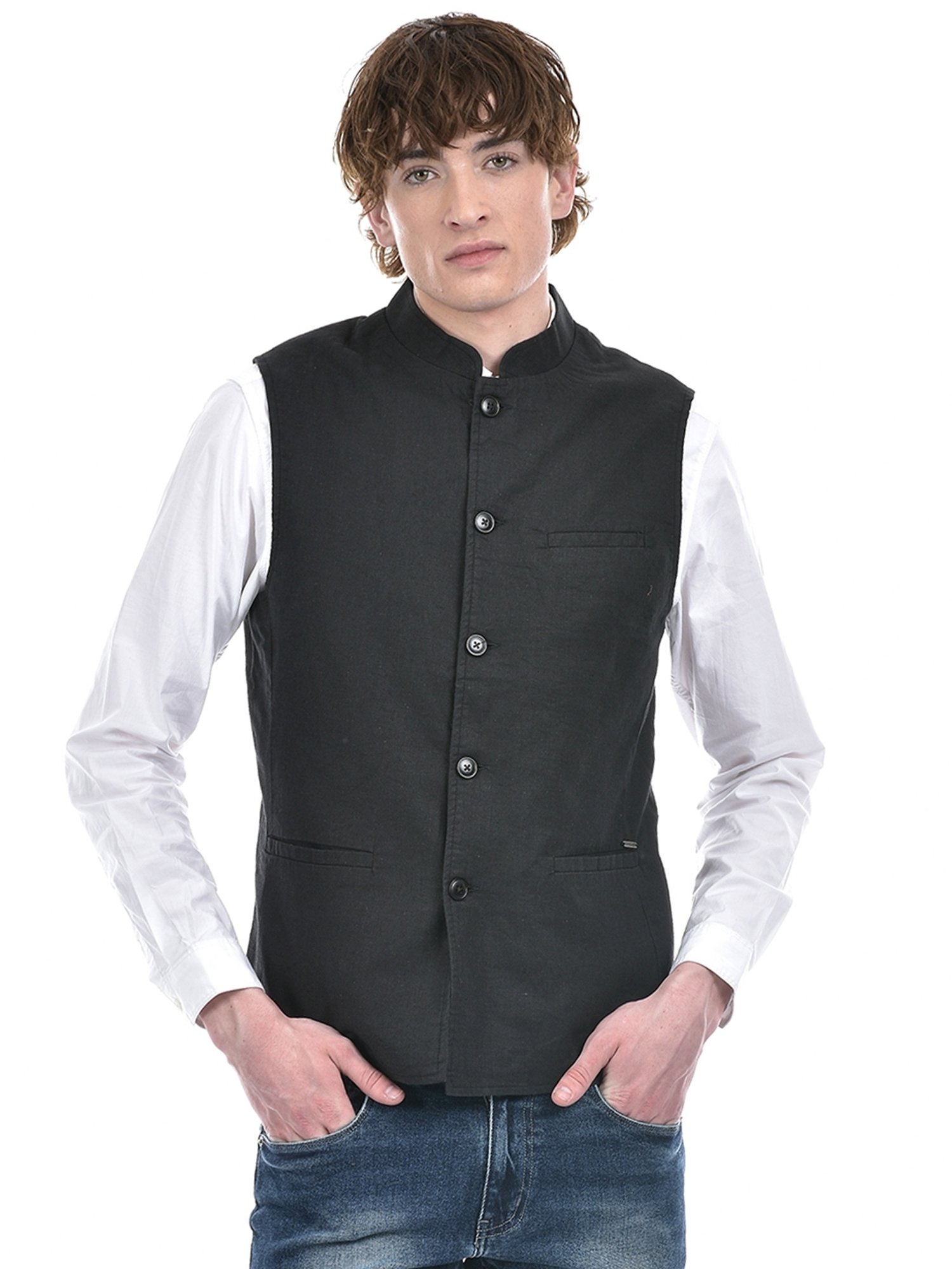Numero Uno Black Cotton Regular Fit Nehru Jacket