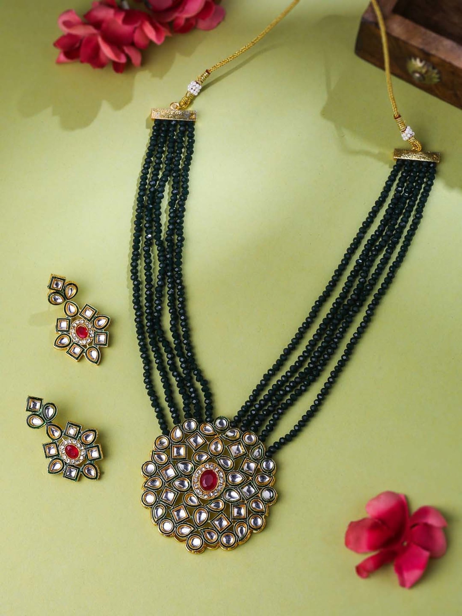 NVR Gold Plated Kundan Studded Jewellery Set for Women