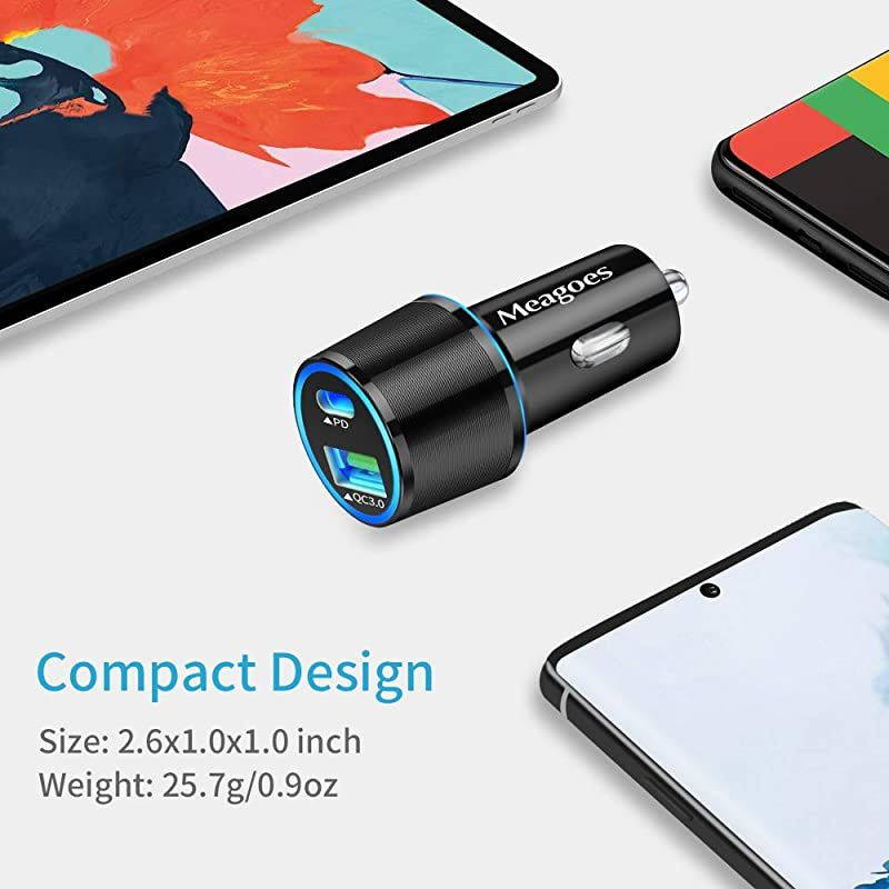 USB C Car Charger, 36W 2-Port Fast Charging Adapter with PD&QC3.0 Compatible for Samsung Galaxy S21/S20 Plus/Ultra/S10/S9/Note 20/10, iPad Pro, Google Pixel, iPhone 11/Pro/Max -3ft Type C Cord