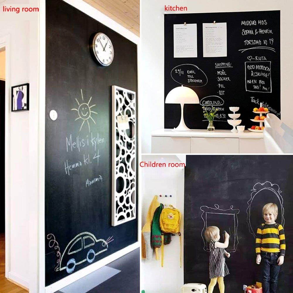 Chalkboard Contact Paper - Chalkboard Sticker Wall Decal with 5 Colored Chalks - Self-Adhesive Wall Sticker Wall Paper Blackboard Wall Decals for School,Office, Home(18"x79", Black)