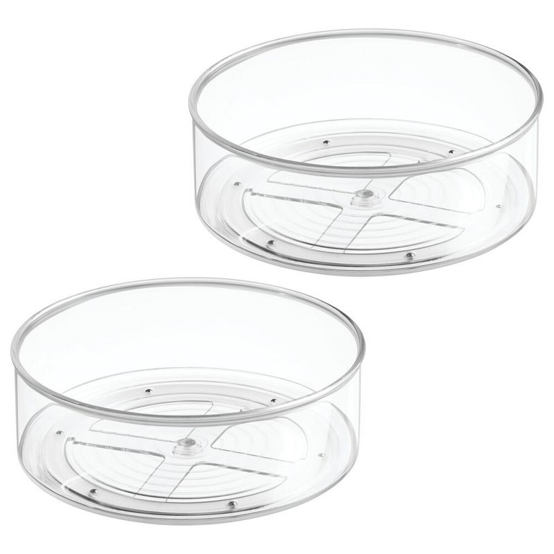 mDesign Plastic Round Lazy Susan Rotating Storage Turntable, 2 Pack - Clear