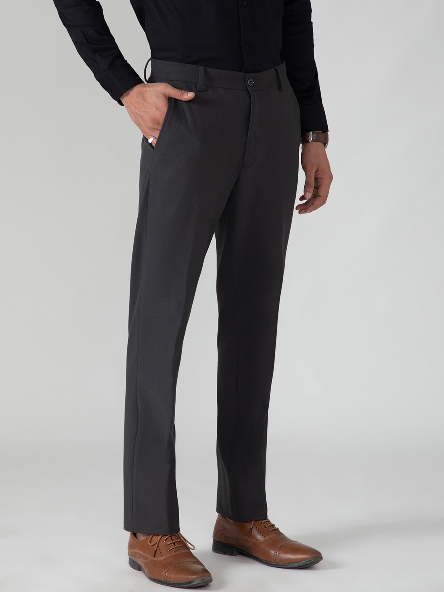 SUBTRACT Charcoal Slim Fit Flat Front Trousers