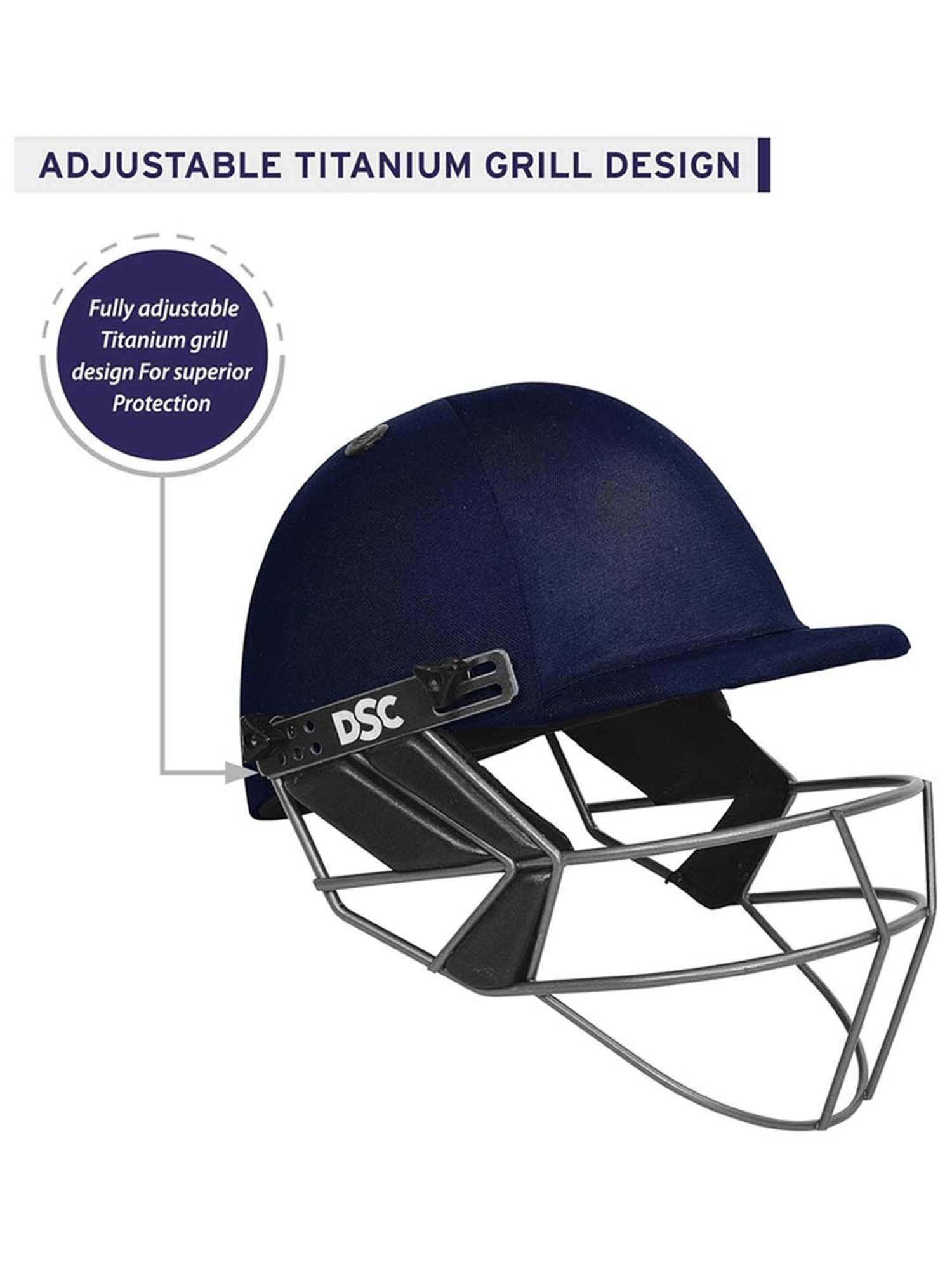 DSC Fort 44 LITE Titanium Cricket Helmet Adjustable Back Support Strap Size - L