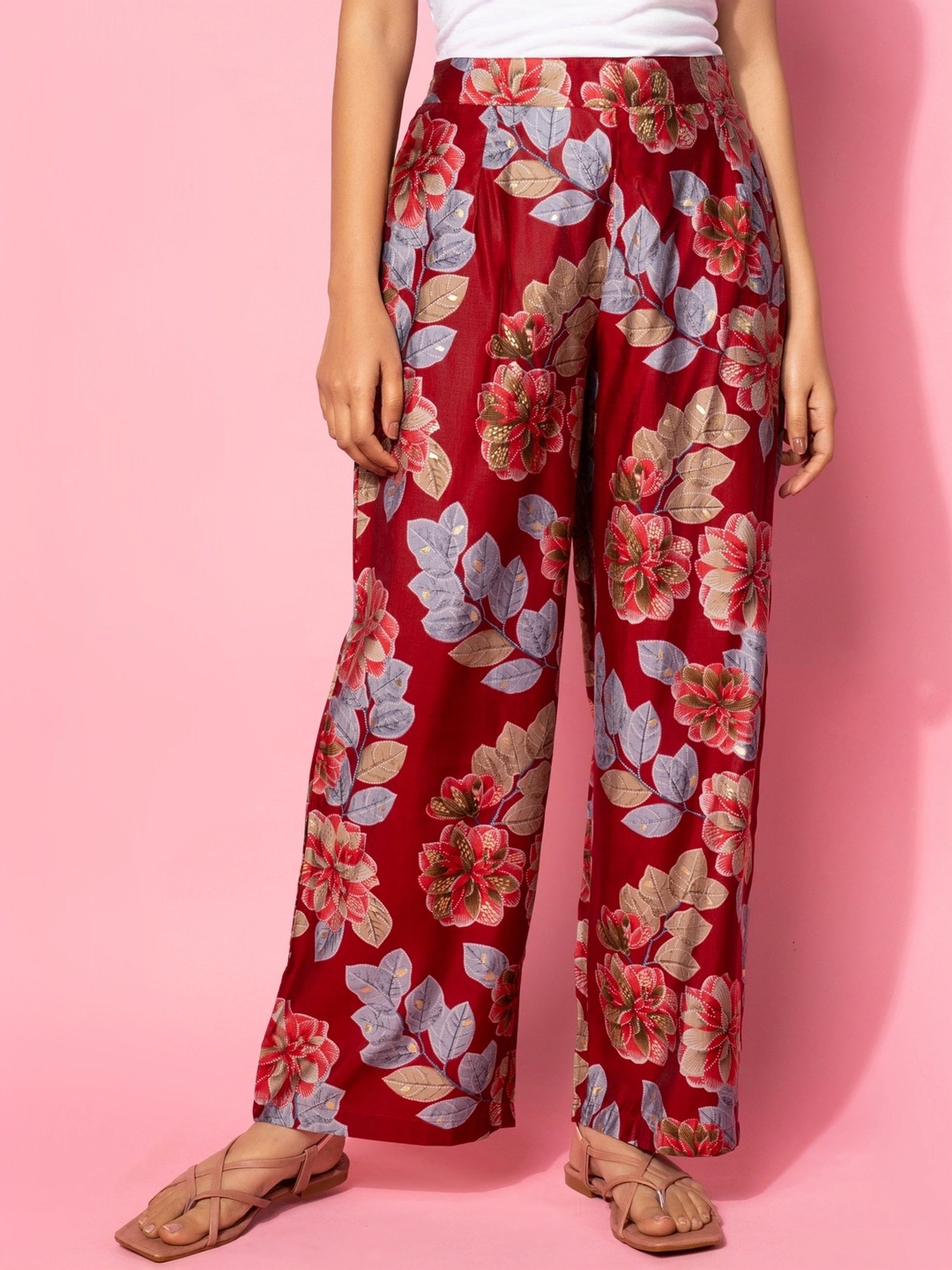 Libas Maroon Printed Silk Blend Co-Ords