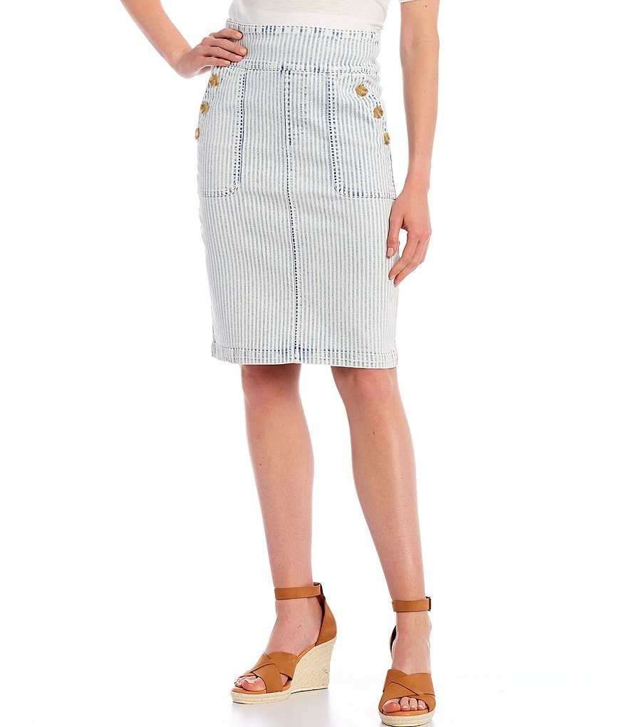 Westbound Bleach Stripe 3-Button Pocket Detail Pull-On Skirt