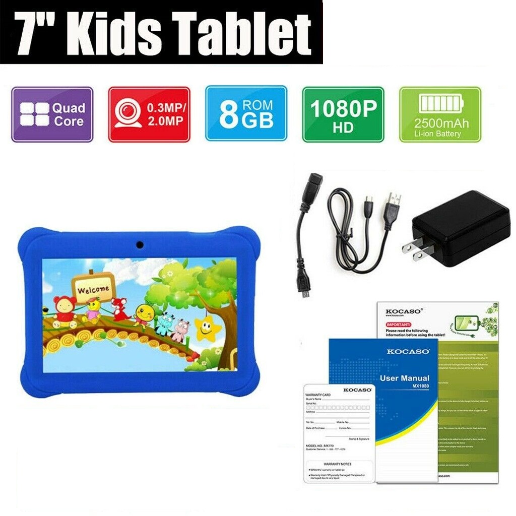 Kids Safe 7" Quad-Core Tablet 512M+8GB WIFI  MID Dual Cameras Kid-Proof Case with US Plug