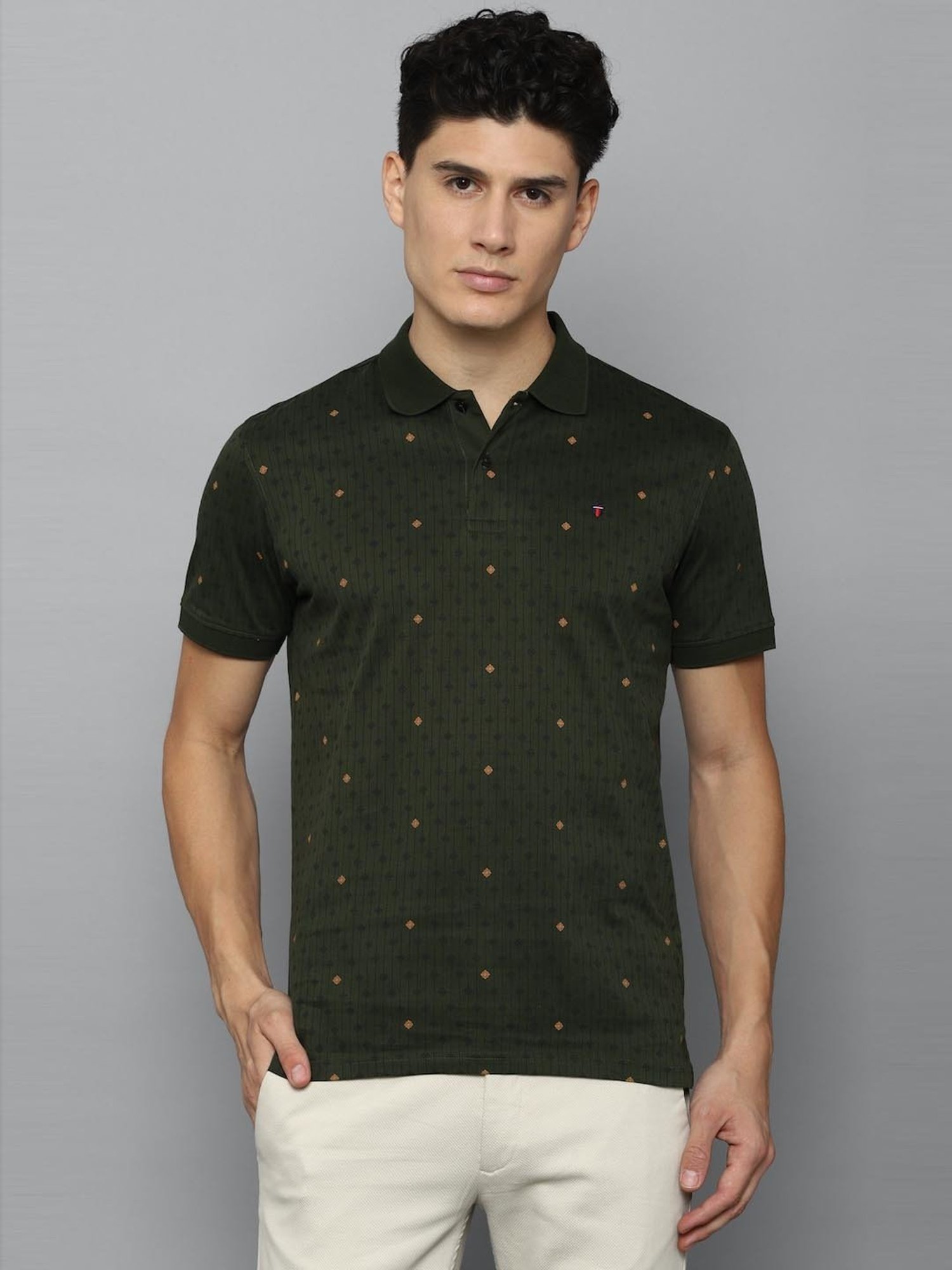 Louis Philippe Sport Green Cotton Slim Fit Printed Polo T-Shirt