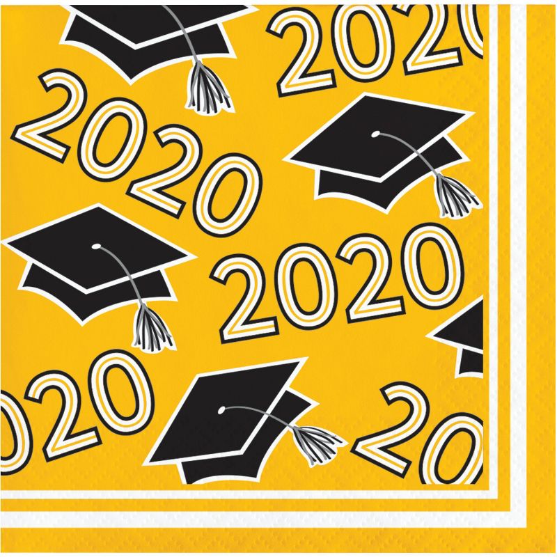 108ct Class Of 2020 Yellow Grad Beverage Napkins