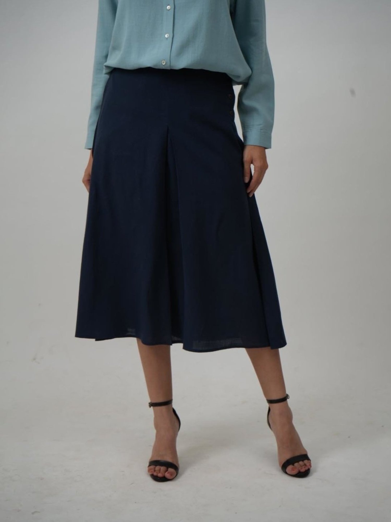 Saltpetre Classic Tencel Pleated Navy Blue Skirt