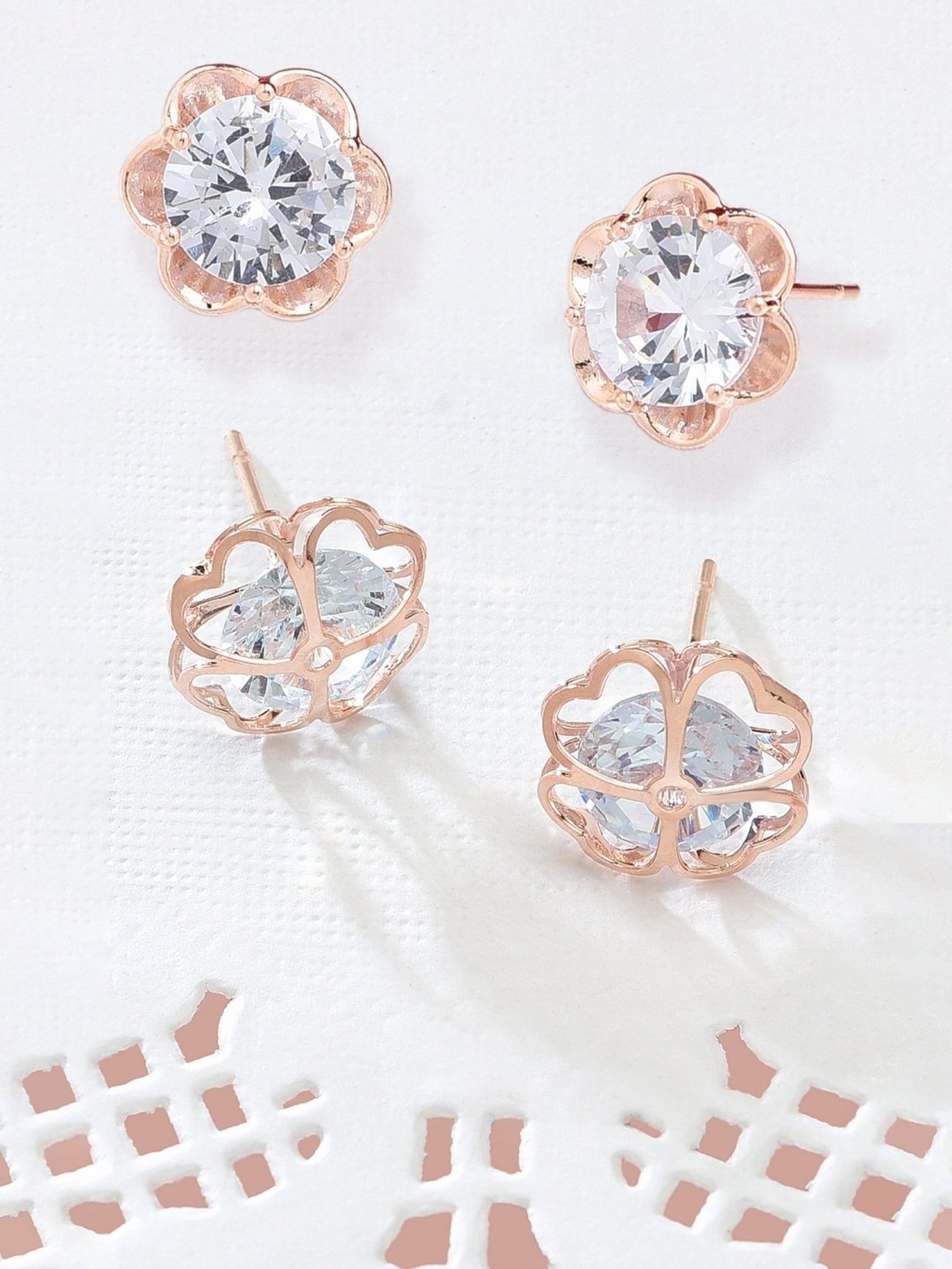 Zaveri Pearls Set of 2 Rose Gold Contemporary Stud Earrings - ZPFK12807