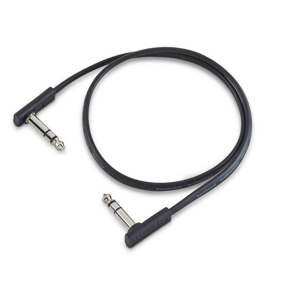 RockBoard Flat 1/4 TRS Patch Cable, 2 Feet, Black, Right-Angle to Right-Angle