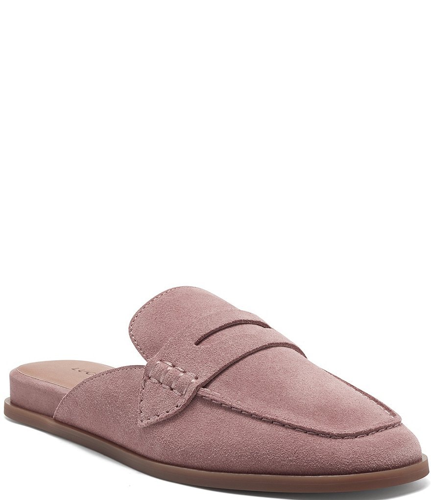 Lucky Brand Patsie Suede Penny Wedge Mules