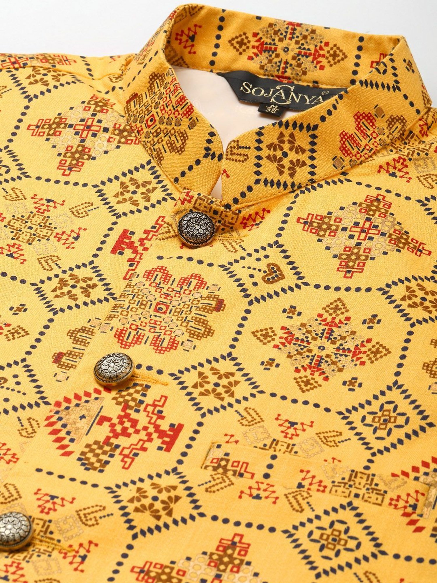 Sojanya Yellow Cotton Linen Regular Fit Self Pattern Nehru Jacket