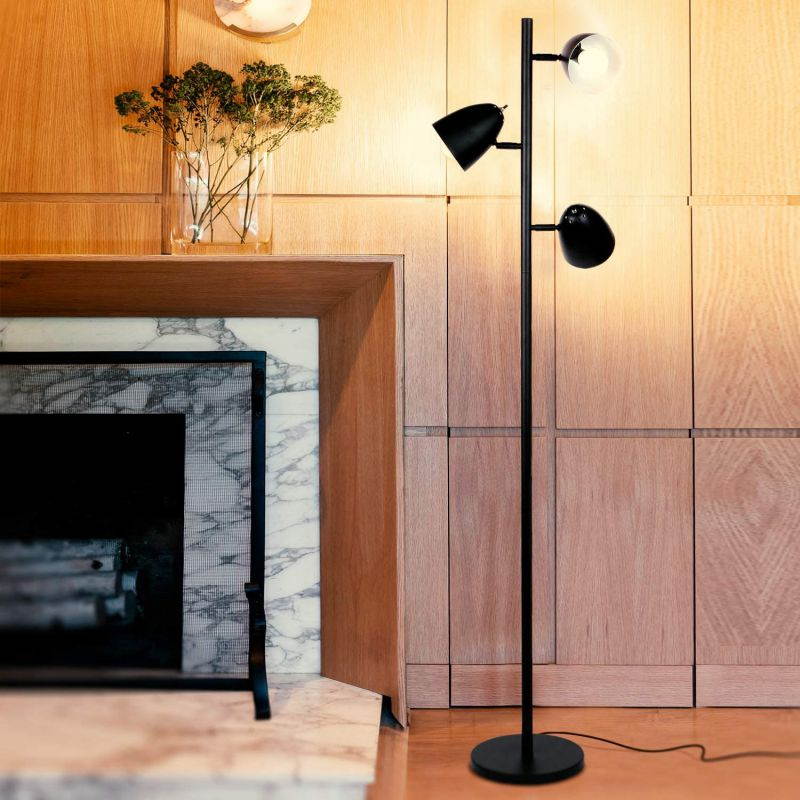Brightech Jacob - LED Reading and Floor Lamp for Living Rooms & Bedrooms - Classy, Mid Century Modern Adjustable 3 Light Tree - Standing Tall Pole Lamp with 3 LED Bulbs - Classic Black