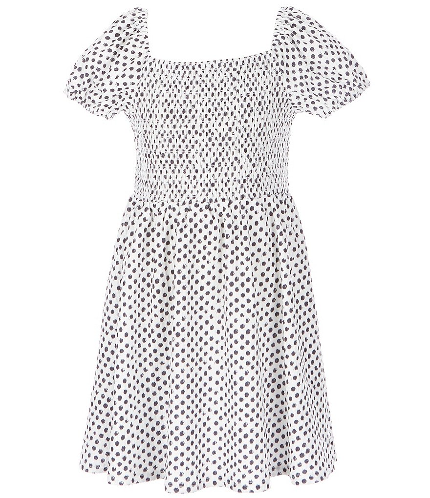 Poppies and Roses Big Girls 7-14 Puff-Sleeve Smocked Polka-Dot Babydoll Dress