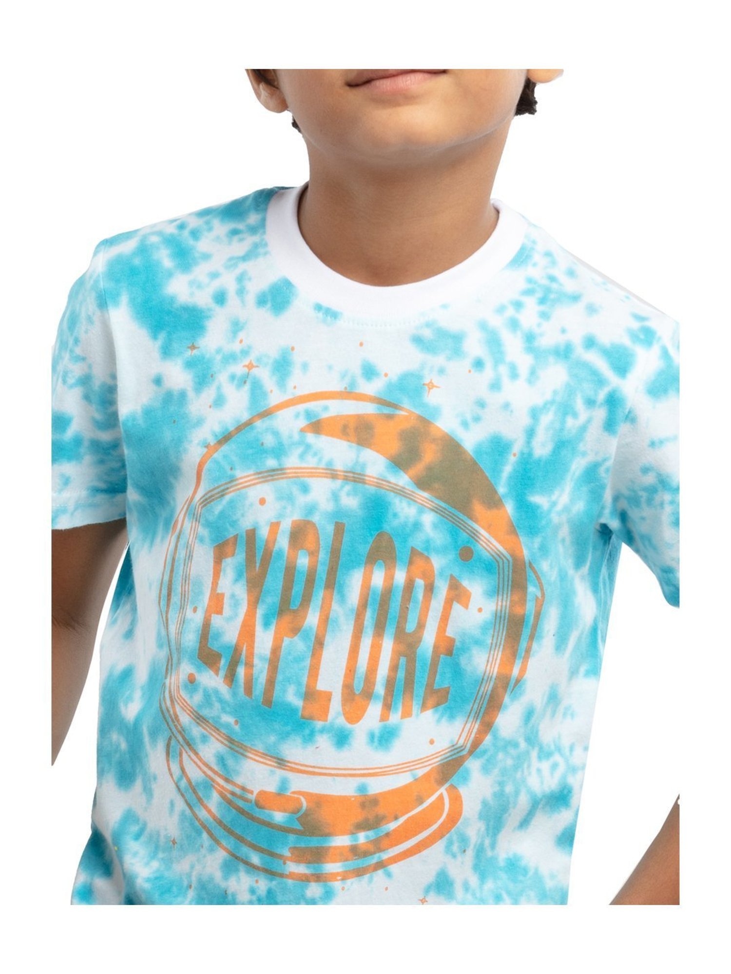 Under Fourteen Only Kids Blue & White Cotton Printed T-Shirt