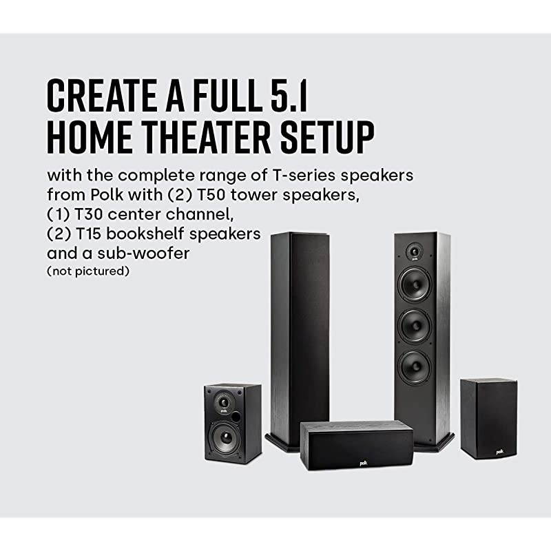 T30 100 Watt Home Theater Center Channel Speaker - Hi-Res Audio with Deep Bass Response | Dolby and DTS Surround | Single, Black