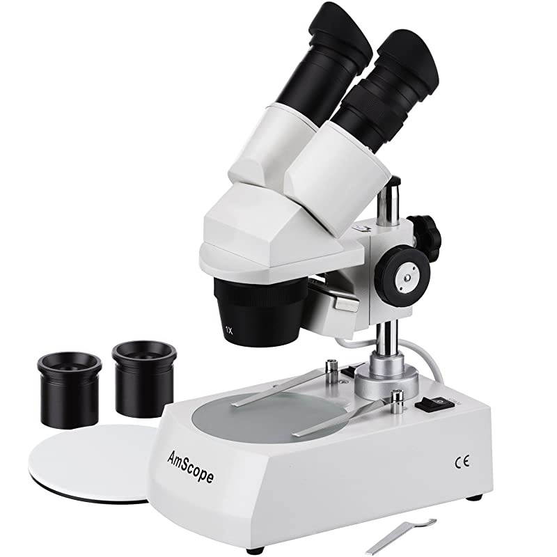 SE305-PX Binocular Stereo Microscope, WF5x and WF10x Eyepieces, 5X/10X/15X/30X Magnification, 1X and 3X Objectives, Upper and Lower Halogen Lighting, Reversible Black/White Stage Plate, Pillar Stand,