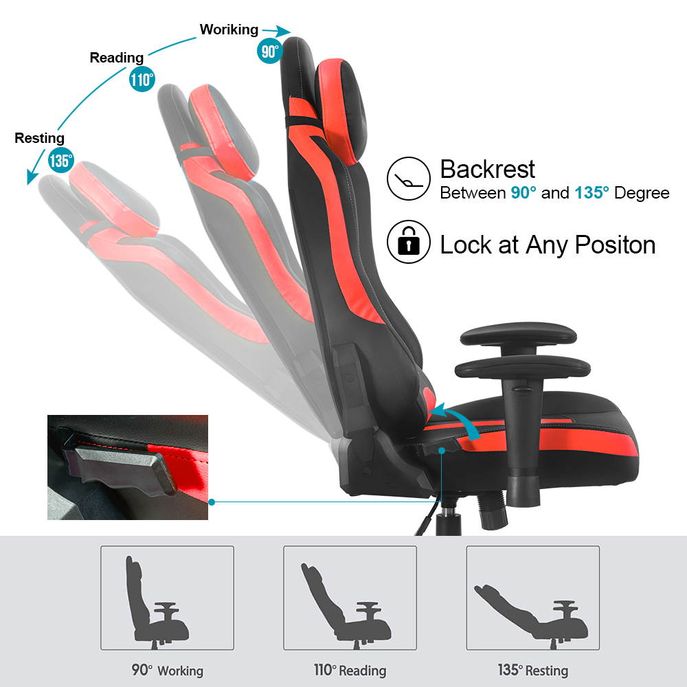 Ergonomic Gaming Chair Racing Style Chair Home Office Chair Massage Chair With Height Adjustment Recliner Swivel Rocker ,Adjustable Headrest,Retractable Footrest And Massage Lumbar Pad