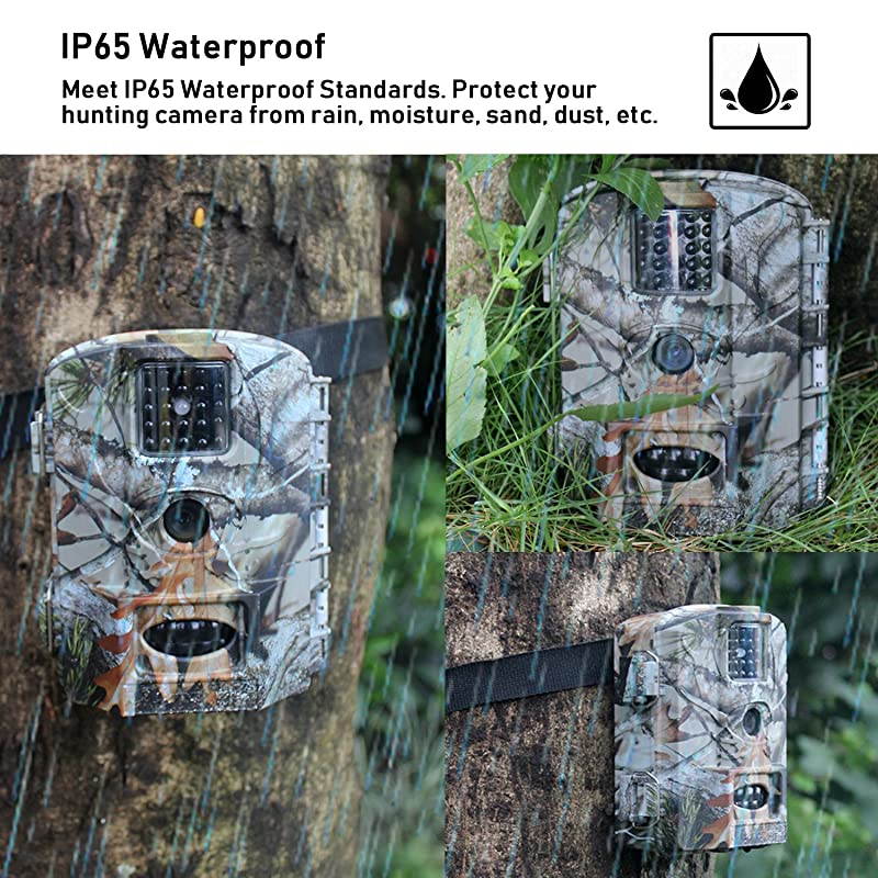 Trail Game Camera 16MP 1080P HD IP65 with Night Vision Motion Activated 110 20m Detection Range Hunting Scouting Cam Trigger Time 06s Wildlife Monitoring with 24 LCD IR LEDs for Outdoor