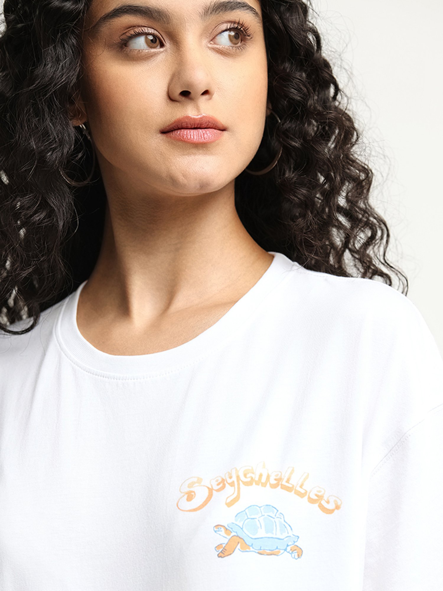 Nuon by Westside White Printed Oversized T-Shirt