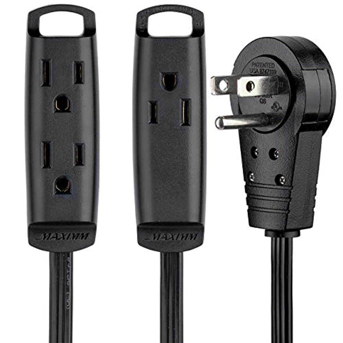 MAXIMM NEW 360 Degree Rotating Flat Extension Cord 3 Feet Multi 3 Outlet Power cord Grounded 16 AWG UL Approved, Black