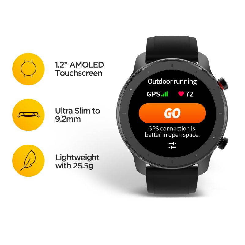 Amazfit GTR Smartwatch, Smart Notifications, 1.39&rdquo; AMOLED Display, 24/7 Heart Rate Monitor, 24-Day Battery Life, 12-Sport Modes (47mm, GPS, Bluetooth), Stainless Steel