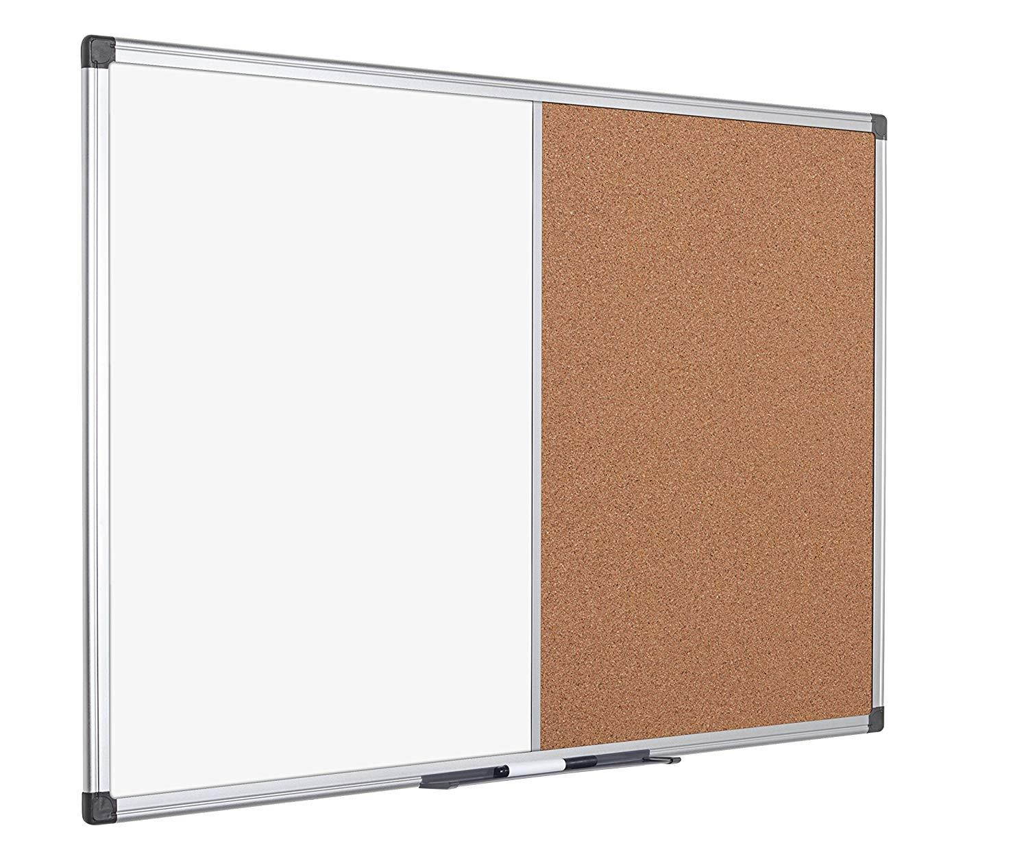 MasterVision Maya Combination Board, Dry Erase / Cork Bulletin Board, 24" x 36", Whiteboard / Cork Board with Aluminum Frame