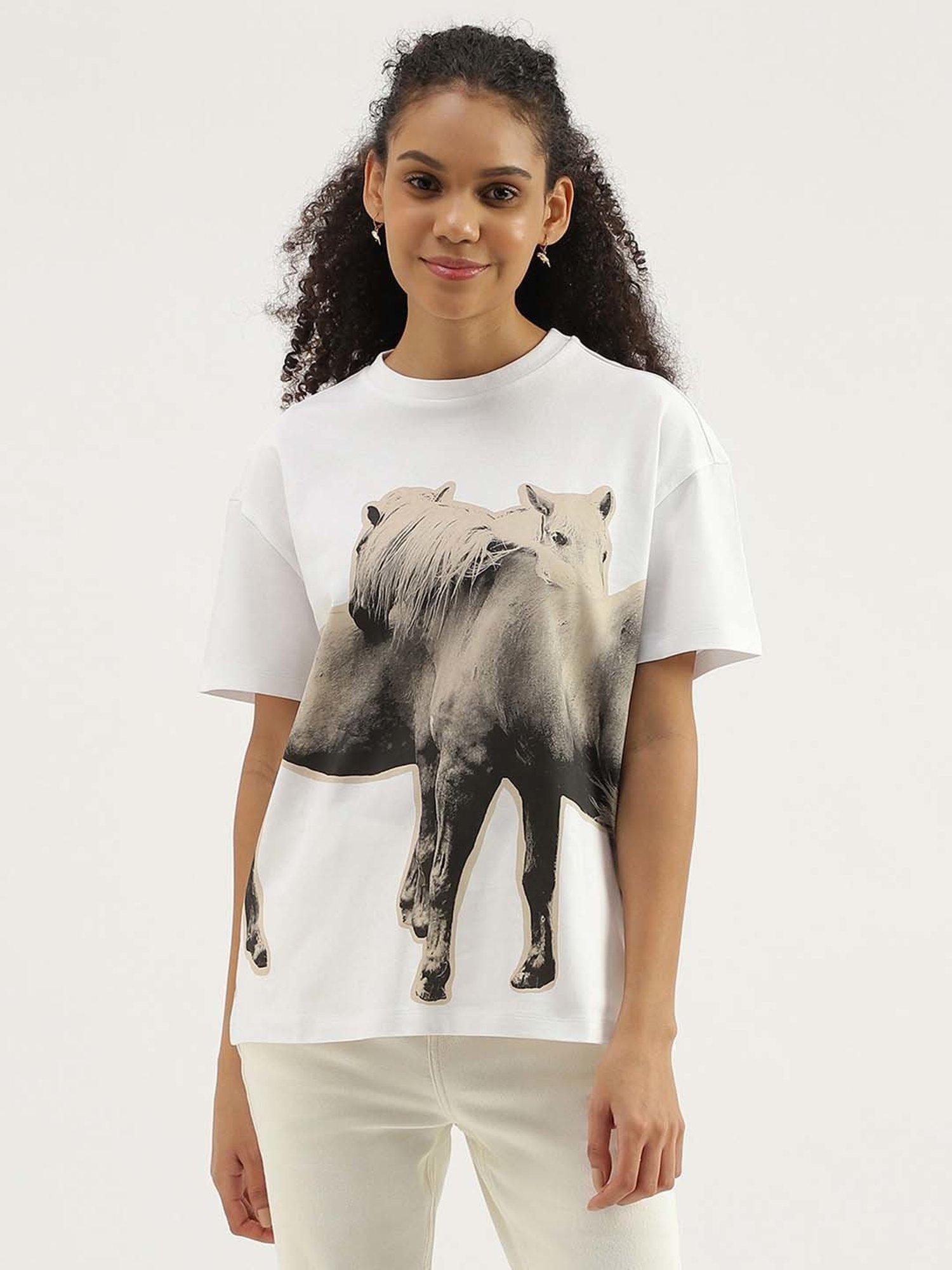 United Colors of Benetton White Cotton Printed T-Shirt